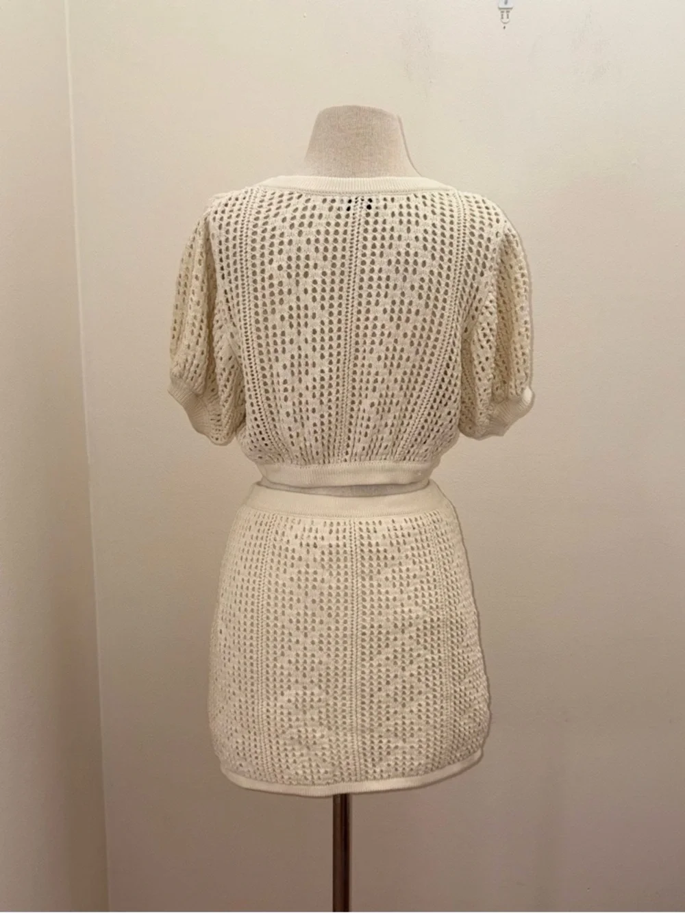 Sabo Lux Cotton Kimmi Beige Crochet Crop Top & Skirt Set Large Festival Bohemian - Picture 5 of 13